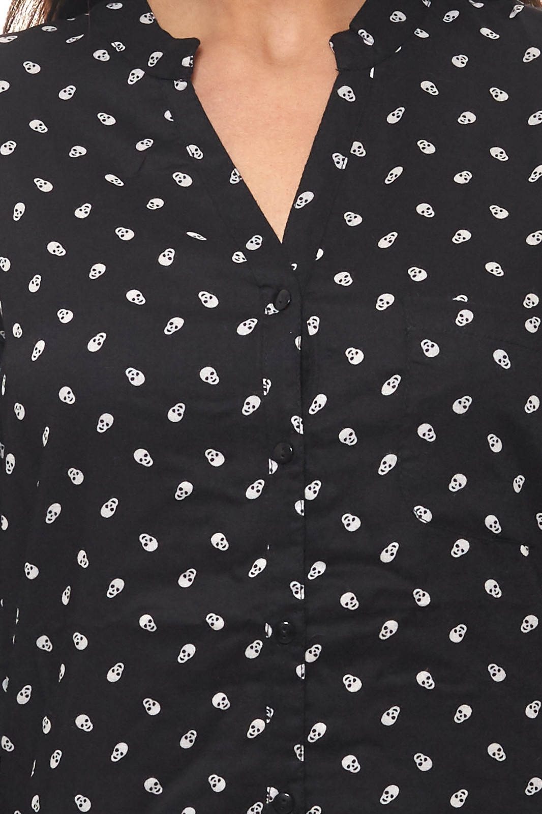 Totenkopf-Muster Bluse Schwarz/Weiß mit Damen schicke AjC Langarm-Bluse