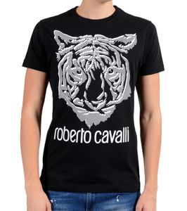 roberto cavalli Rundhals-Shirt stylisches Herren Sommer-Shirt mit Tiger-Kopf Print Schwarz