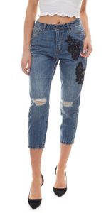 ONLY Tonni Hose lockere Damen Boyfriend-Jeans mit Destroyed Effekten Blau