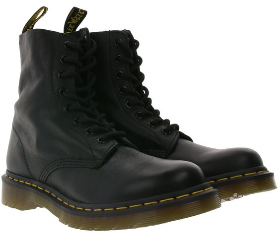 Dott. Martens 1460 stivali in vera pelle comode scarpe stringate con cuciture gialle 13512006 Nero