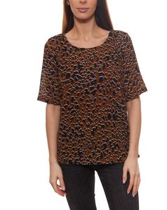 Camisa de blusa mínima Elvire blusa de cuello redondo de mujer de moda con estampado animal marrón