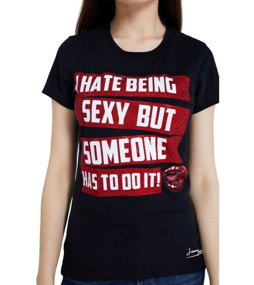 JEREMY MEEKS Simonetta T-shirt pour femme avec imprimé tendance Noir