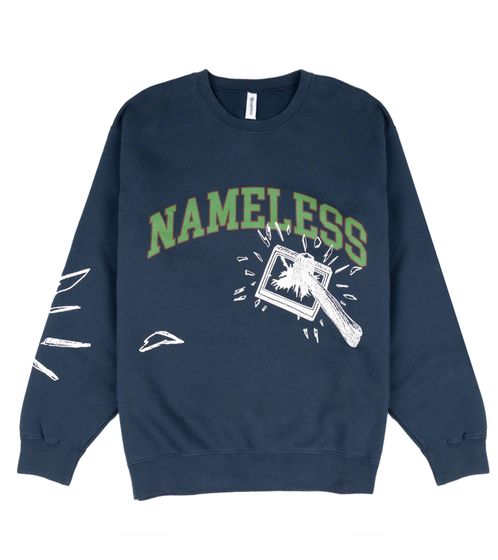 Reception Nameless Club Sweater kuscheliger Herren Pulli mit Print Blau