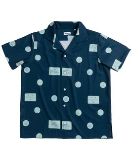 Reception bowling shirt patterned men's short-sleeved shirt blue
