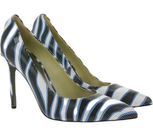 CR7 CRISTIANO RONALDO Tango Stilettos de Mujer en Piel Real con Estampado de Cebra Hecho en Portugal Negro/Blanco/Azul
