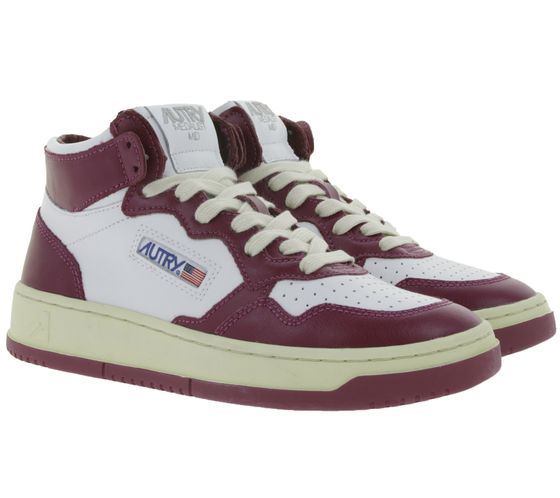 AUTRY Mid women s real leather sneaker half-high skater-AUMW WB13 White/Red