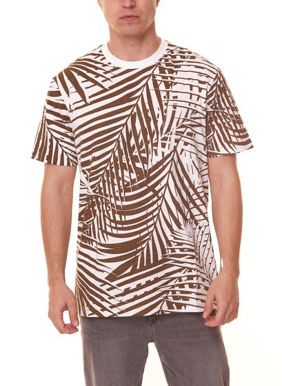 ONLY & SONS George Regular Men's Leisure Shirt T-Shirt with Allover Leaves Print Brown/White