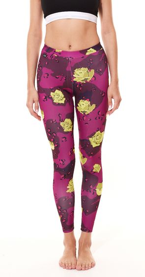 K1X | Kickz Whoop Whoop Leggings Women s Rose Print Pants 6500-0048/9050 Pink/Yellow