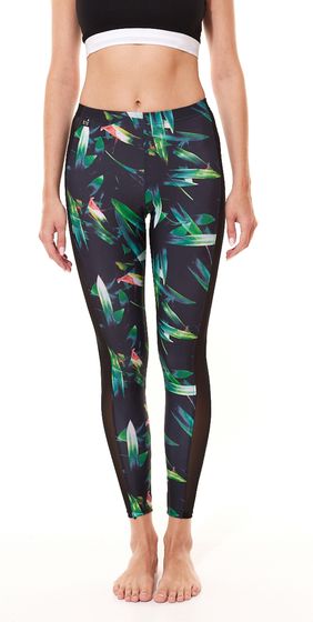 K1X | Kickz Allover Diamond Leggings Women s Fitness Pants with Tropical Pattern 6500-0040/9036 Black/Green