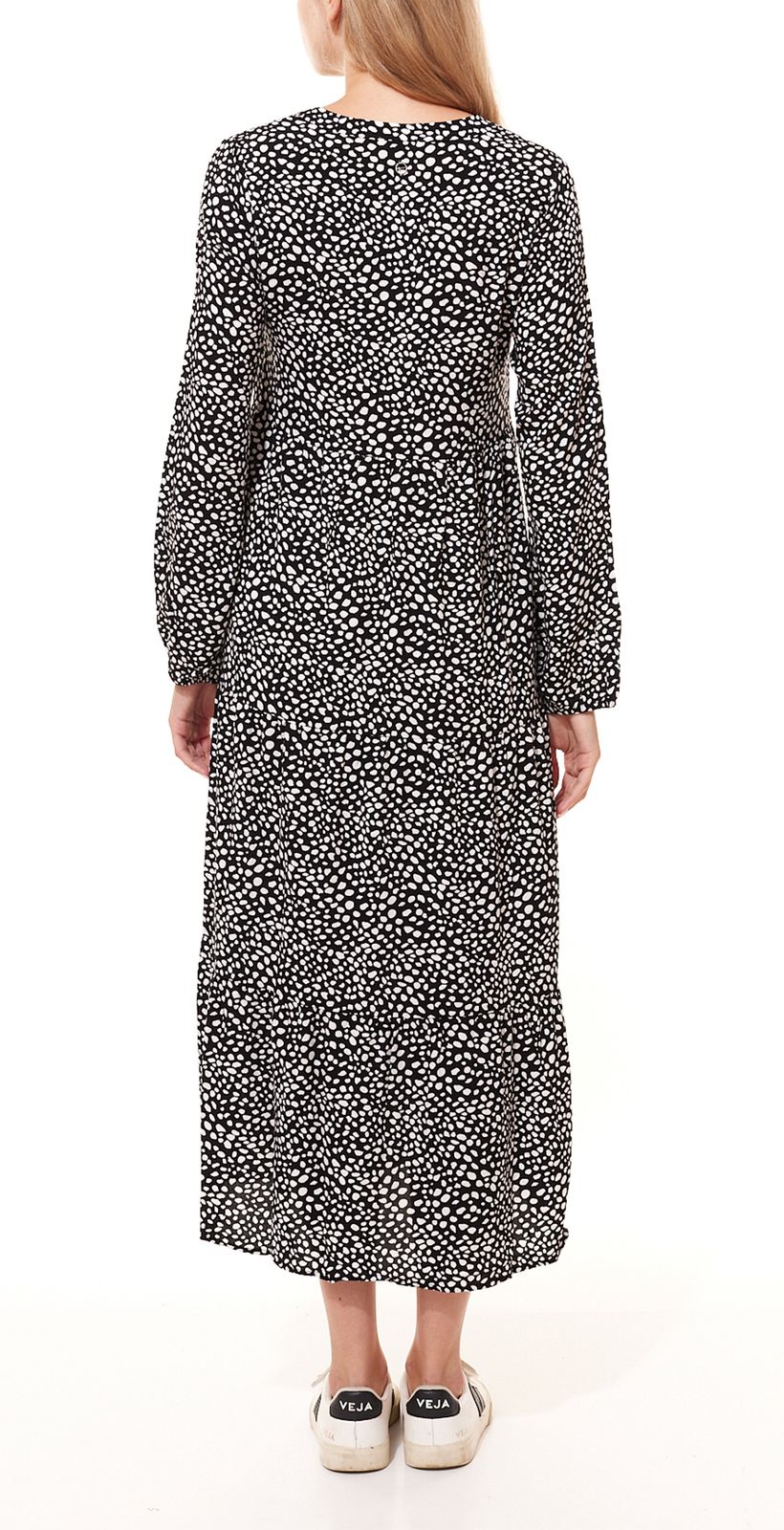 Tamaris Damen Maxi-Kleid 18576530 mit Schwarz/Weiß Volantrock