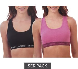 Confezione da 5 Reggiseno sportivo da donna GIN TONIC Racerback Bustier 212061938 Rosa o nero