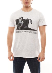 SUBLEVEL t-shirt da uomo in cotone vegano con stampa frontale "Growing Old Is Nothing For Sissies" H12022Z22429B 001 Grigio