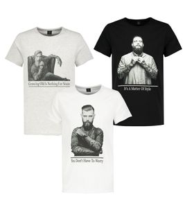 SUBLEVEL T-shirt homme en coton vegan avec différents imprimés devant H12022Z22429B Blanc, noir ou gris