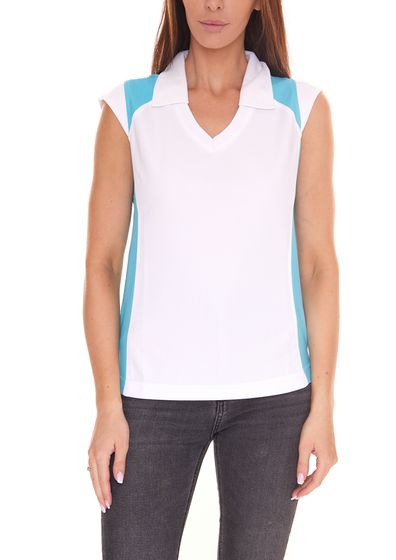PGA TOUR Damen Achsel-Shirt mit Hemdkragen Golf-Shirt mit CoolFit 3508949 Weiß / Aqua-Blau