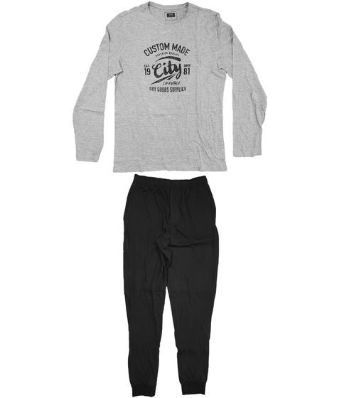 AM Legend Herren Pyjama-Set 2-teilig melierter Schlafanzug IAN MPJ 23 Schwarz/Grau