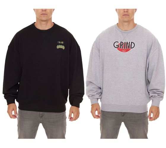 GRIND Inc Sweat Jersey de cuello redondo para hombre con estampado de logotipo GISR001 o Creepy GISR002 Gris, Negro