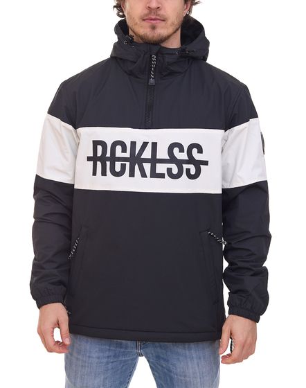 YOUNG & RECKLESS Herren Pull-Over Übergangs-Jacke im Color-Blocking-Style Windbreaker 140003 Schwarz-Weiß