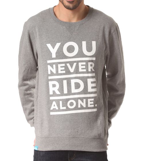 Planet Sports YNRA Font Crew Herren Rundhals-Pullover chilliger Baumwoll-Sweater mit Druck Sweatshirt Grau