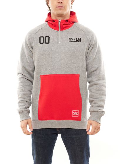 Felpa con cappuccio da uomo YOUNG & RECKLESS in cotone maglione con cappuccio con zip 120023-853 grigio/rosso