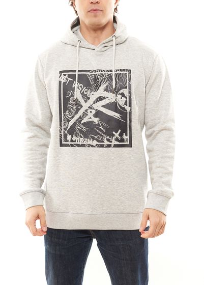 YOUNG & RECKLESS Felpa con cappuccio in cotone da uomo Griffon con logo quadrato MTS3028HRGRY-830 Grigio