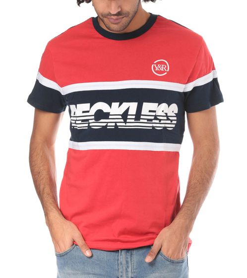 YOUNG & RECKLESS Sweeper Soccer Jersey Camiseta de algodón para Hombre Rojo/Azul/Blanco