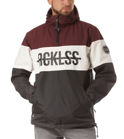 YOUNG & RECKLESS Herren Pull-Over Übergangs-Jacke im Color-Blocking-Style Windbreaker 140003 Weinrot-Schwarz-Weiß