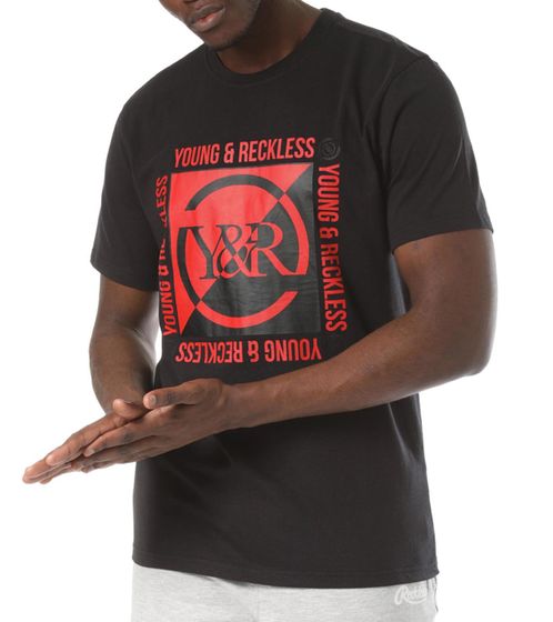 YOUNG & RECKLESS Section t-shirt en coton pour hommes avec imprimé sur le devant 110025-200 noir