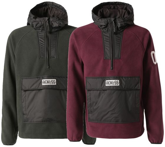 YOUNG & RECKLESS Sudadera con capucha de forro polar para hombre con chaqueta de entretiempo estilo bloques de color 140001 rojo burdeos o verde oscuro