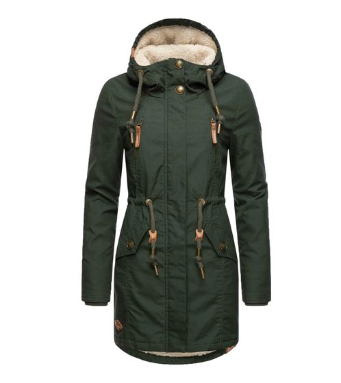 ragwear Elsie winter jacket, warm women s outdoor jacket with teddy fur lining and hood, 100% vegan & fair 2221-60021 5010 olive green