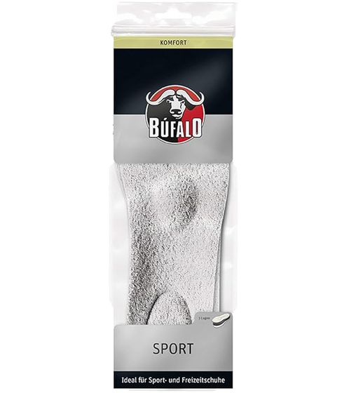 Búfalo insole sport shape with 3 layers for a comfortable fit, skin-friendly and airy insoles, sports insoles with activated carbon padding, grey