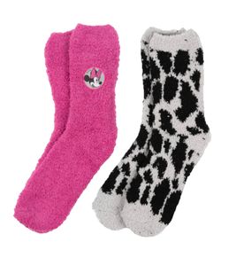 2 Paar Disney Minnie Mouse Damen Kuschel-Socken warme Winter-Strümpfe mit Logo-Patch Rosa/Weiß