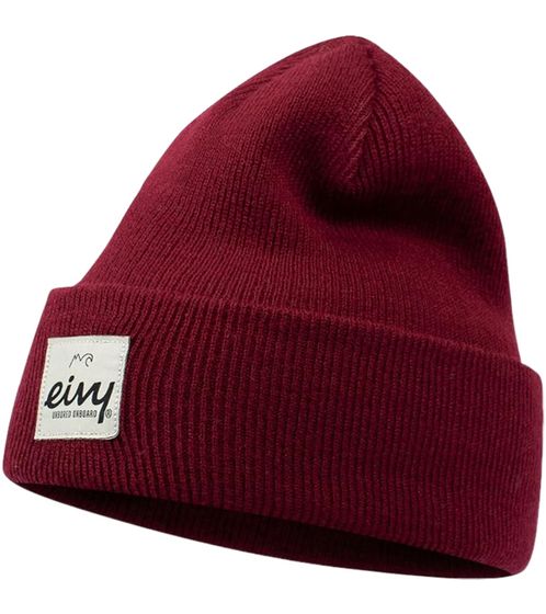 eivy Watcher Beanie warming women's winter hat, cuff hat, knitted hat with logo patch, one size, designed in Sweden, wine red