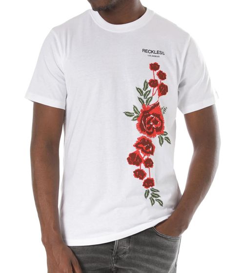 YOUNG & RECKLESS Classic Rosebud t-shirt en coton pour homme avec imprimé floral sur le devant MTS3015WHT-300 blanc