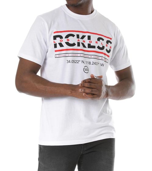 YOUNG & RECKLESS Strike Thru t-shirt en coton pour hommes avec imprimé sur le devant 110037-300 blanc