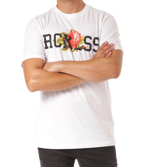 T-shirt da uomo YOUNG & RECKLESS Descanso Camicia in cotone con stampa scritta rose MTS3183WHT-300 Bianco