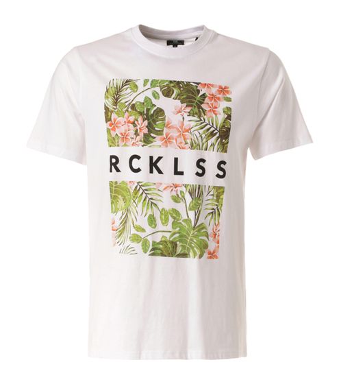 YOUNG & RECKLESS Camiseta tropical para hombre, elegante camisa de algodón con estampado de flores en la parte delantera MTS3155WHT-300 blanco