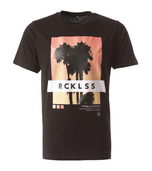 YOUNG & RECKLESS Pacific Twilight Herren T-Shirt stylisches Baumwoll-Shirt mit Front-Print MTS3190BLK-200 Schwarz