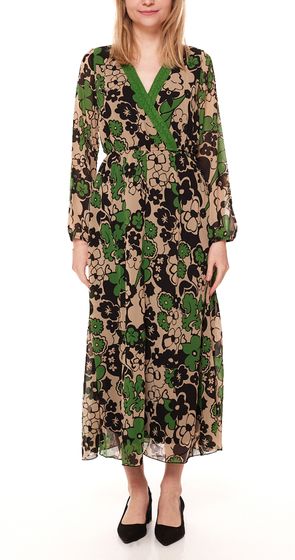 Aniston Selected maxi abito donna manica lunga abito in chiffon 38511519 Verde/Beige