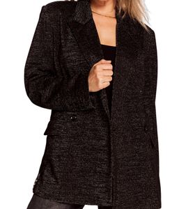 ZHRILL Catira women s long blazer with shoulder pads classic jacket blazer 99041750 black