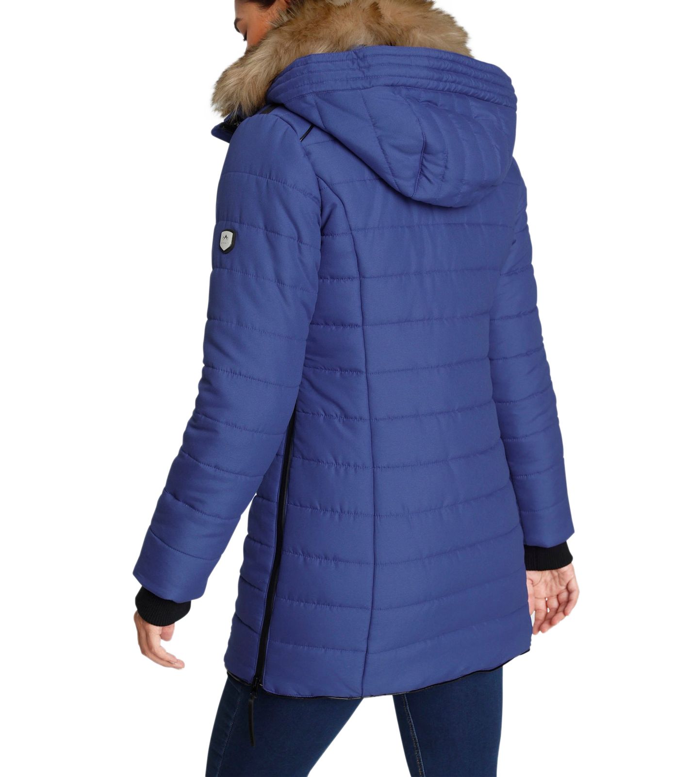 ALPENBLITZ Bern Blau abnehmbarem Winter-Jacke 55931350 Damen abnehmbarer Kunstfell-Kragen mit mit Kapuze Stepp-Mantel