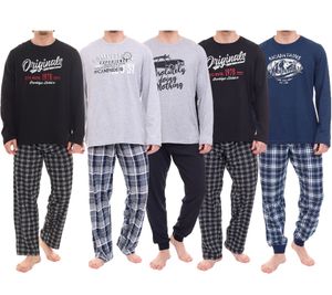 AM Legend Herren Pyjama-Set 2-teilig karierter oder unifarbener Schlafanzug aus 100%Baumwolle IAN MPJ 23 Schwarz, Navy, Grau in verschiedenen Modellen