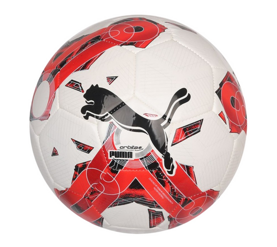 PUMA Orbita 6 MS Fußball Trainingsball mit Puma Air Lock-Ventil 083787 02 in Größe 3 oder 5 Weiß/Rot/Schwarz
