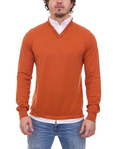 CityComfort men's V-neck business sweater with button-down shirt insert MVSS003 rust brown