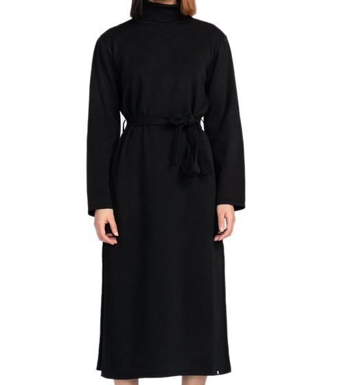 ELEMENT Olen Damen Maxi-Kleid Langarm-Kleid mit Rollkragen und Stoffgürtel Z3DRC3 3732 Schwarz