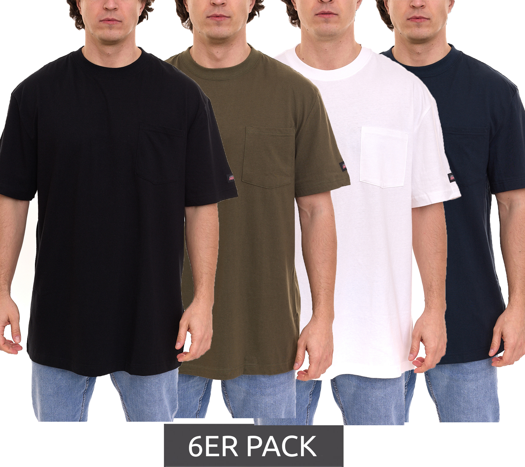 6er Pack Dickies Basic Herren T-Shirt Baumwoll-Shirt Arbeits-Shirt Cool&Dry Grammatur 250 g/m² PKGS407 in Schwarz Weiß Grün Blau