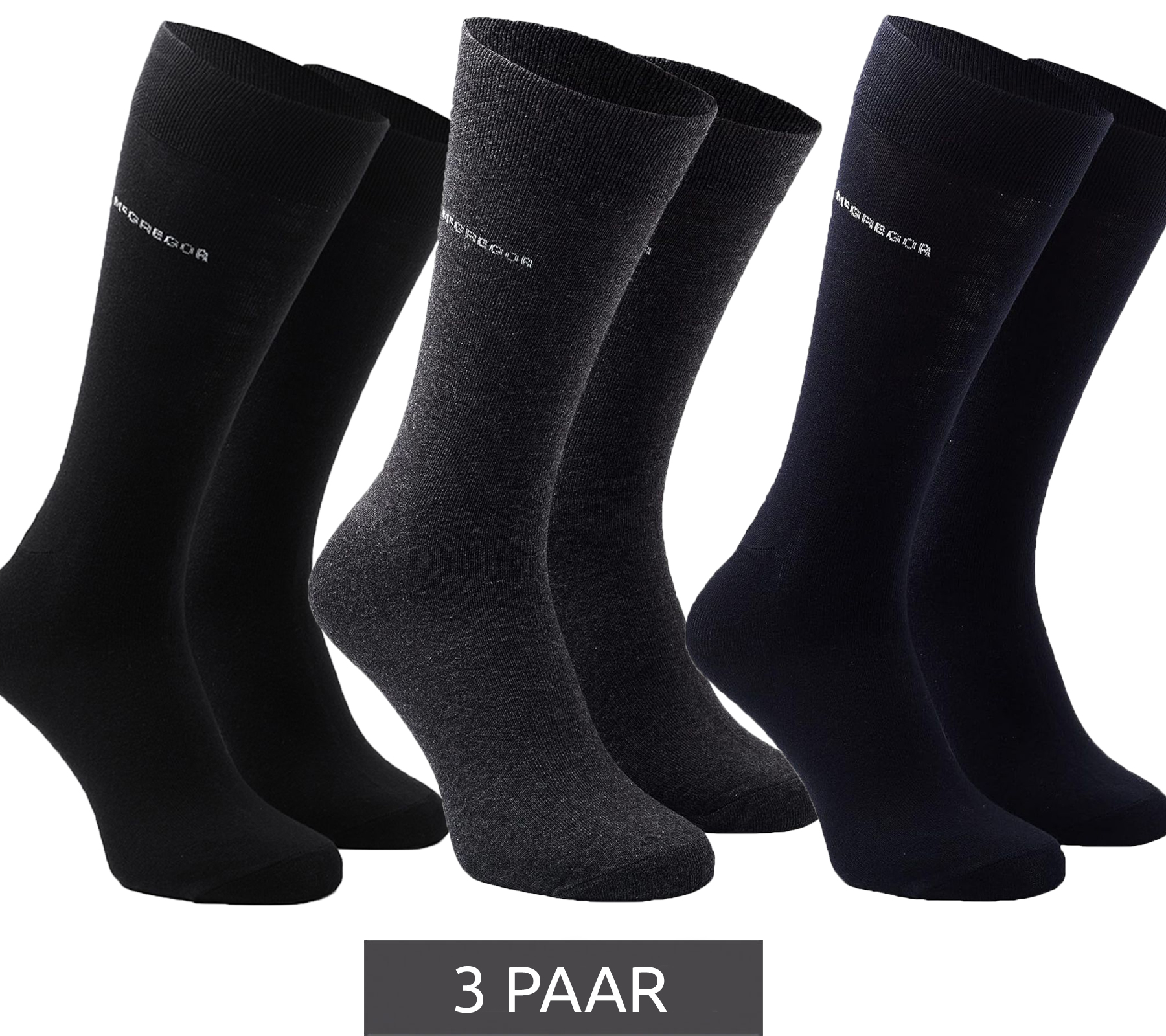 3 Paar McGREGOR Strümpfe Freizeit-Socken Oeko-Tex zertifiziert Business-Socken im Vorteilspack Schwarz Dunkelblau oder Grau