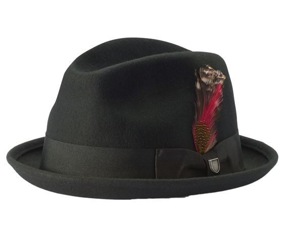 BRIXTON Gain Fedora Player Cappello in Feltro Cappello estivo in lana con fiocco laterale con piuma BRIMHATGAI Nero