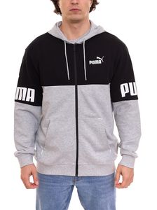 PUMA Power Full-Zip men s hoodie made of cotton, sustainable hooded sweater 849842 04 grey/black