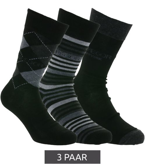 3 Paar McGREGOR Strümpfe kariert, gestreift, color-block Freizeit-Socken Oeko-Tex zertifiziert Business-Socken im Vorteilspack Schwarz