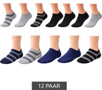 12 Paar TRUE style Baumwoll-Strümpfe mit Komfortbund nachhaltige Sneaker-Socken mit verschiedenen Mustern Schwarz/Grau/Blau